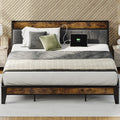 LIKIMIO King Metal Bed Frame with Storage Headboard and Outlets, Sturdy for Adults, Vintage and Gray