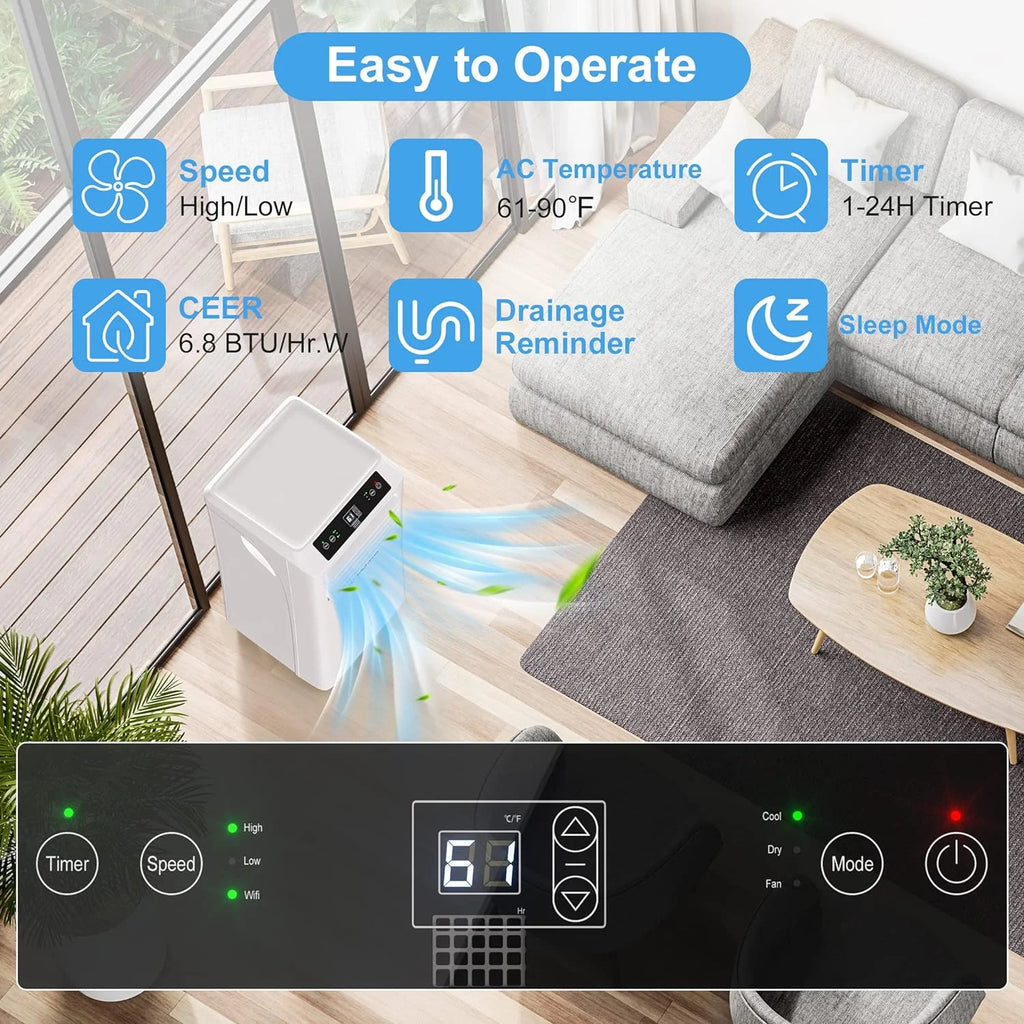 10,000 BTU Portable Air Conditioners  Smart WIFI Remote Control, 3-in-1 Portable AC Unit, Dehumidifier and Fan