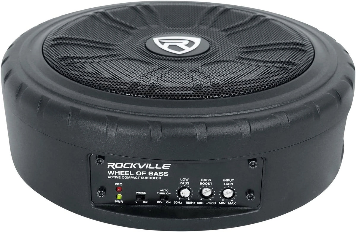 Rockville WHEEL OF BASS 8" Slim Under-Seat Powered Truck/Car Audio Subwoofer Sub