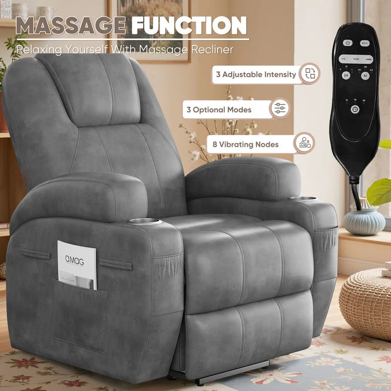 Lacoo power lift electric Massage recliner chair Oversized Single Sofa with Cup Holder for elderly,Black