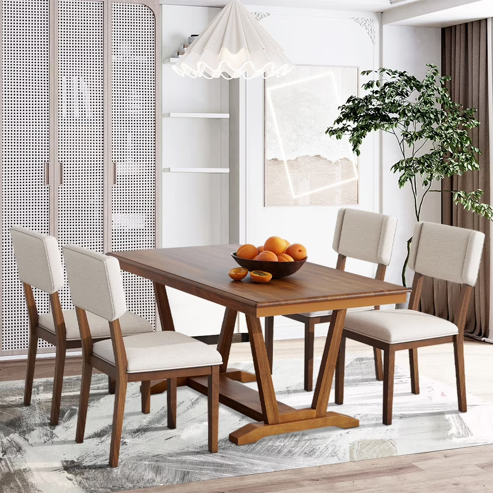 5 Piece Dining Table Set, Atumon Dining Table Set for 4, Wood Dining Room Set with 1 Table and 4 Upholstered Chairs, Farmhouse Dining Table Set for Kitchen Dining Room Apartment, Natural