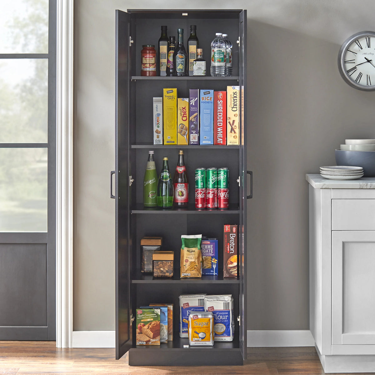 TMS Fletcher Modern Farmhouse Kitchen Pantry Cabinet, White Finish