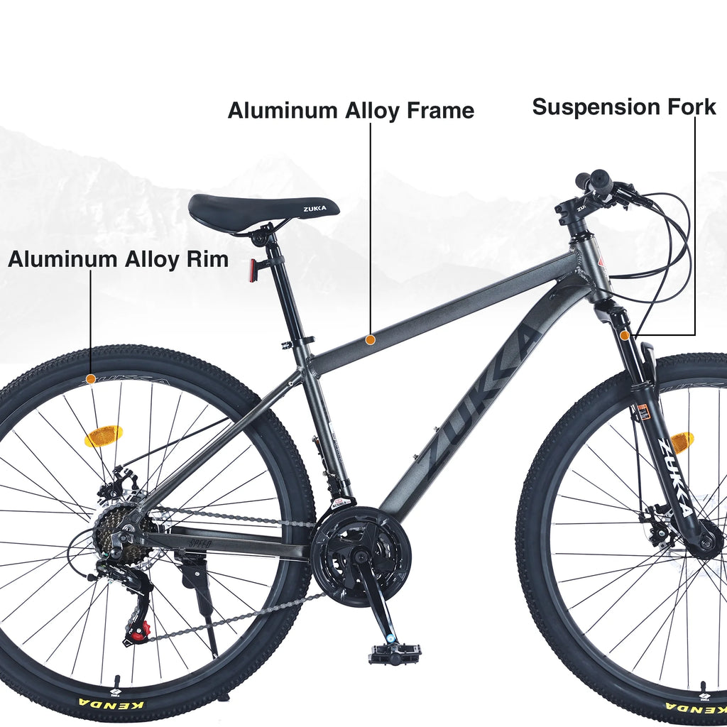 POVANLI  27.5 Inch Mountain Bike Adult Full Shimano 21 Speed Mountain Bike, Dual Disc Brake, Aluminum Frame Disc Brake, Front Suspension, Mountain biking for both men and women, Grey (Gift)