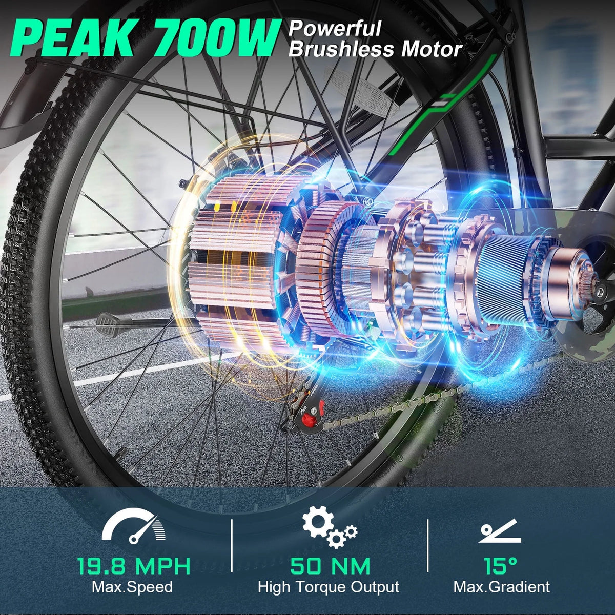Gocio 26" Electric Bike for Adults, 500W Electric Cruiser Bike, 48V/7.8Ah Removable Battery, 7 Speed, City Commuting E-bike, UL2849