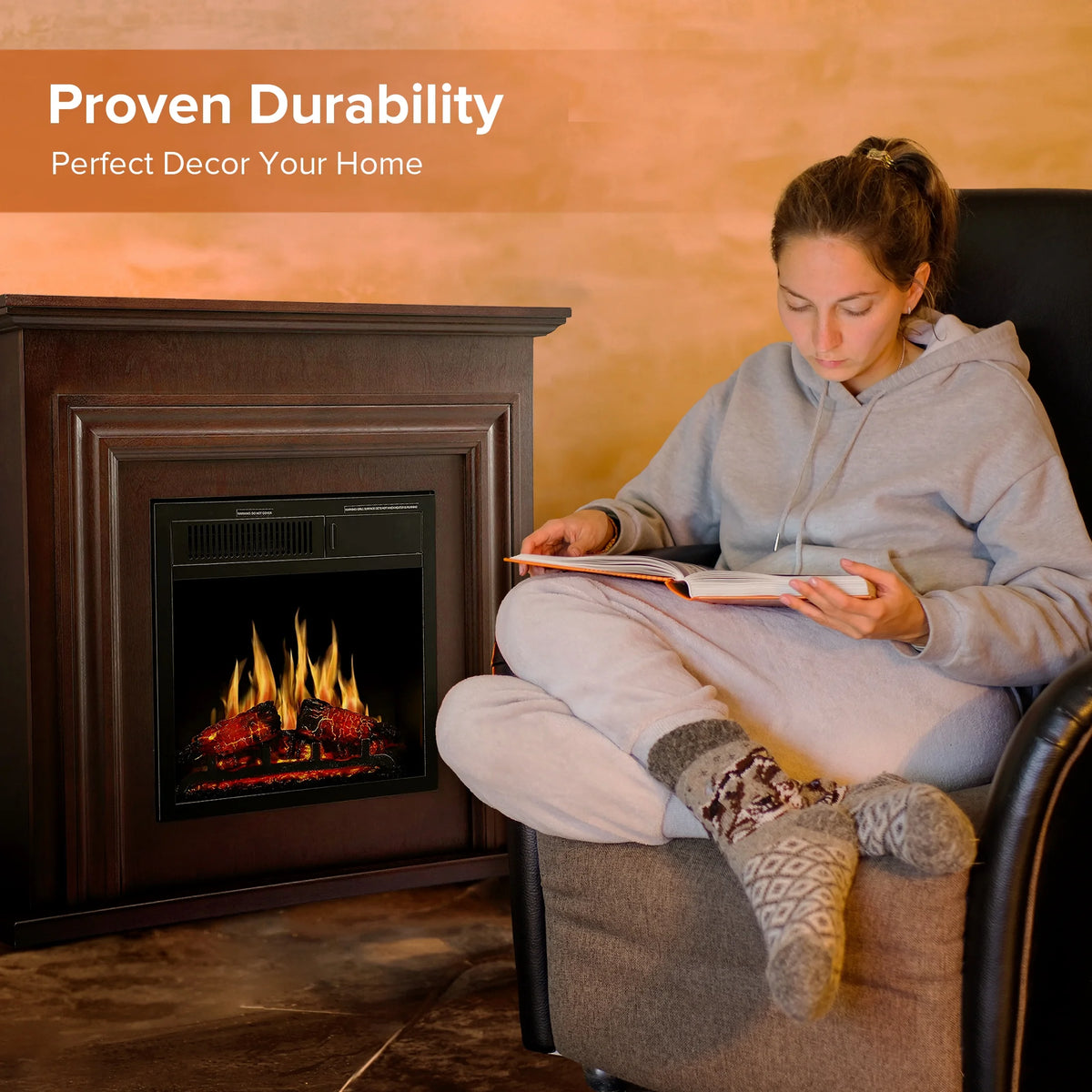 Electactic Electric Fireplace, Free Standing Fireplace, with Remote Control, Adjustable LED Flame, 750W/1500W -��White��