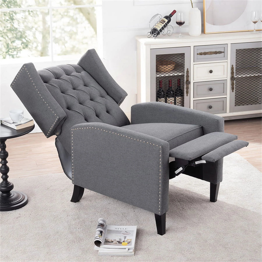 Triple Tree Modern Fabric Foam Wood Solid Print Nailhead Trim Accent Chair, Beige