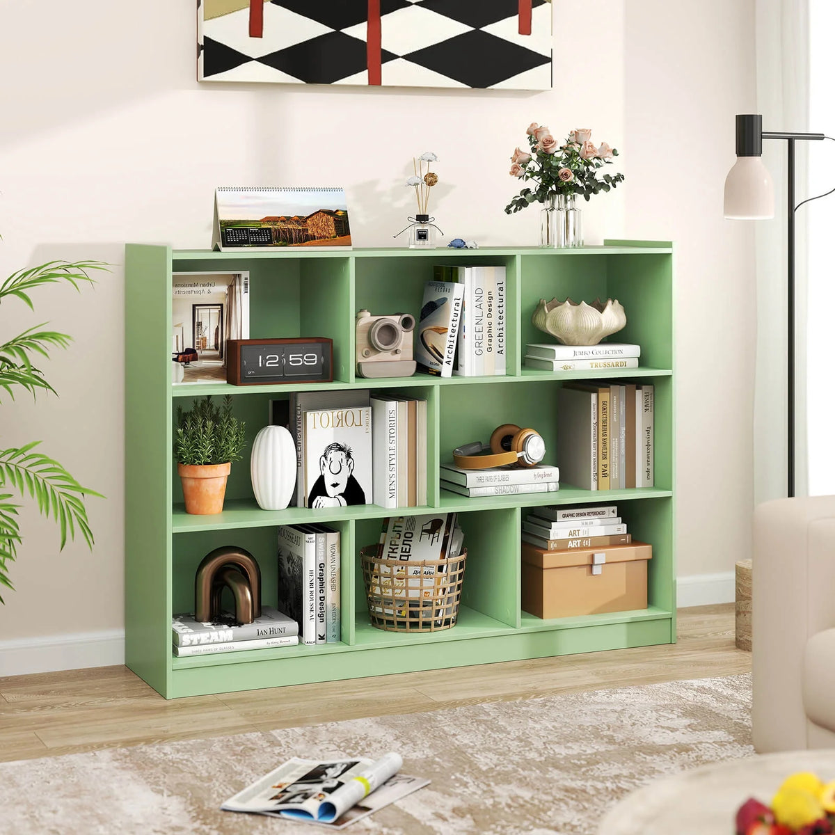 Costway 3-tier Open Bookcase 8-Cube Floor Standing Storage Shelves Display Cabinet White