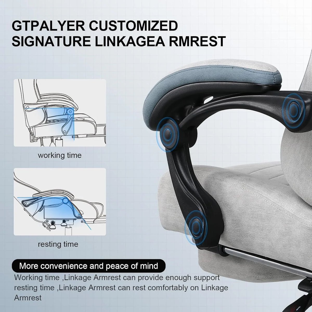 GTPLAYER Ergonomic High Back Pocket Spring Cushion Gaming Chair with Footrest & Linkage Armrests, Black