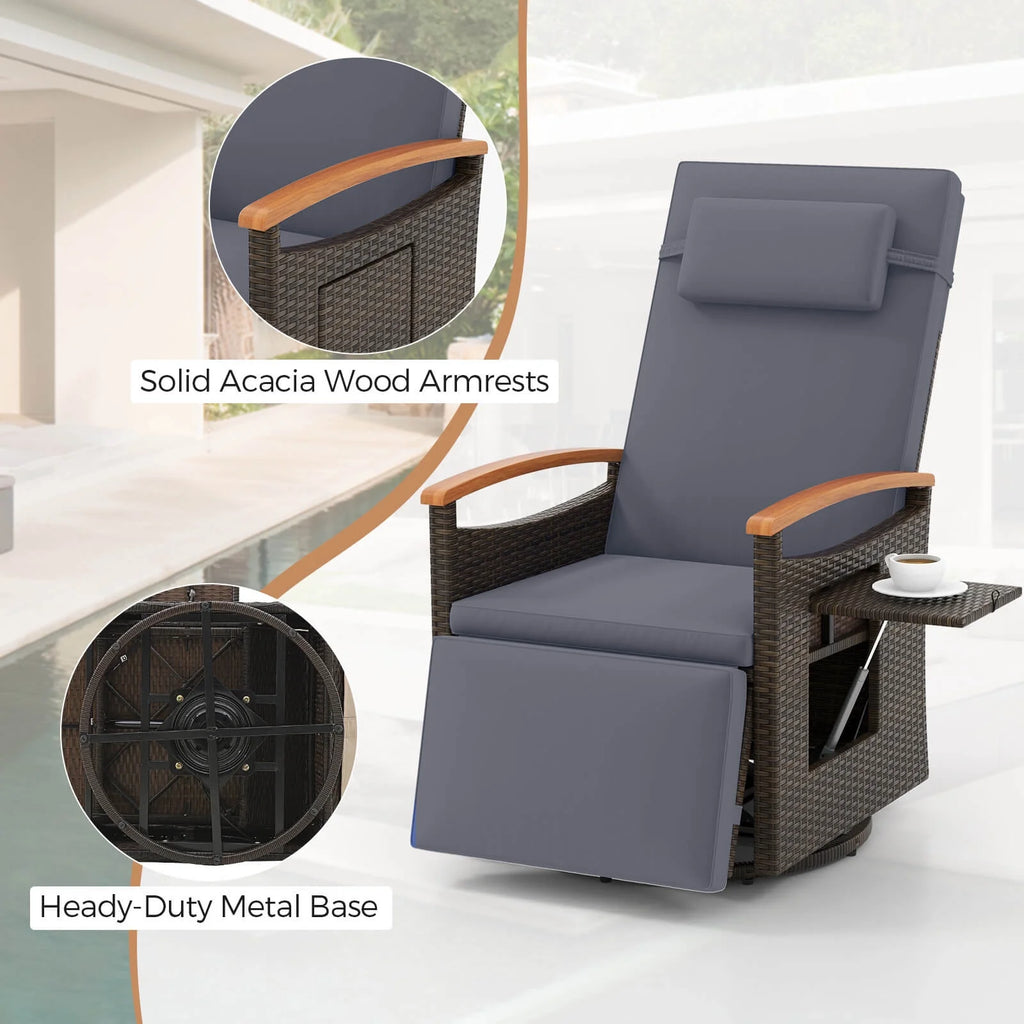 Costway Outdoor 360�� Swivel Rattan Recliner Chair Patio Wicker Chaise Lounge Chair Beige