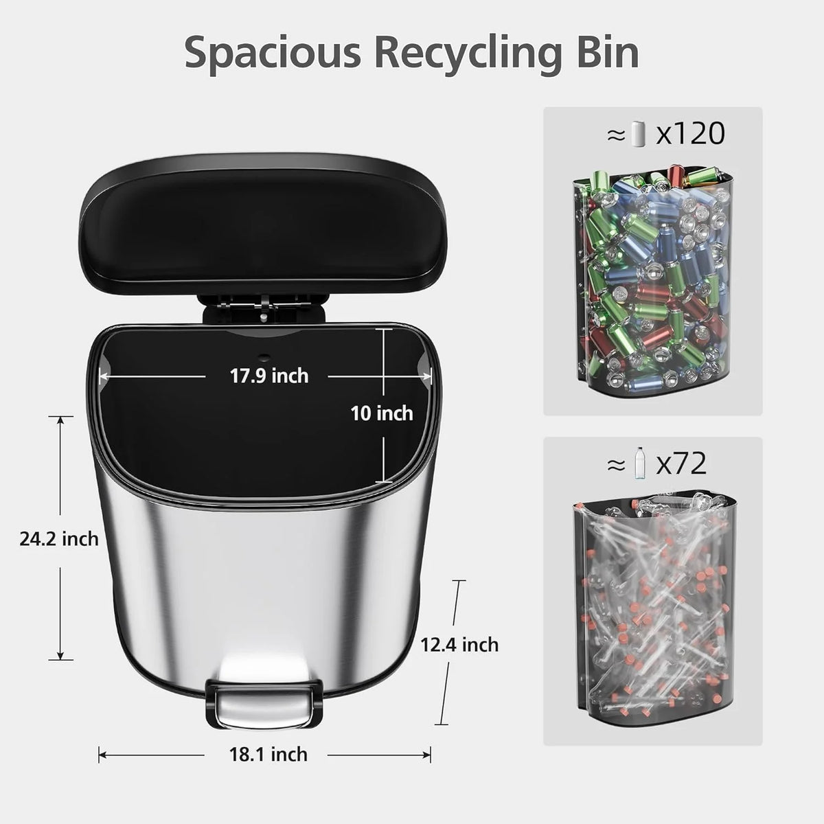 Garvee 13.2 Gal D-Shape Kitchen Trash Can with Lid, Smudge Resistant, Stainless Steel, Silver