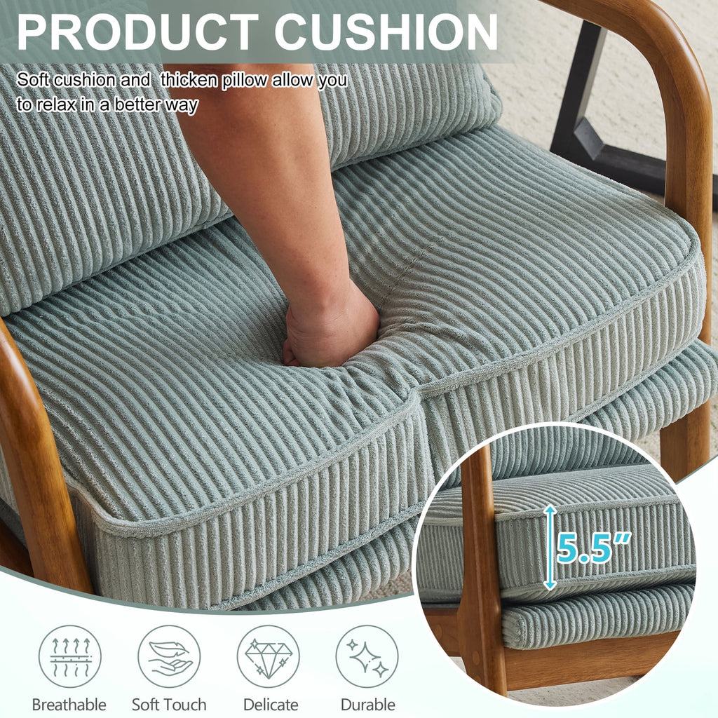 Ktaxon Accent Chair Corduroy Upholstered Armchair, Reading Club Chair with Pillow and Solid Wood Frame for Living Room Bedroom Furniture Off White