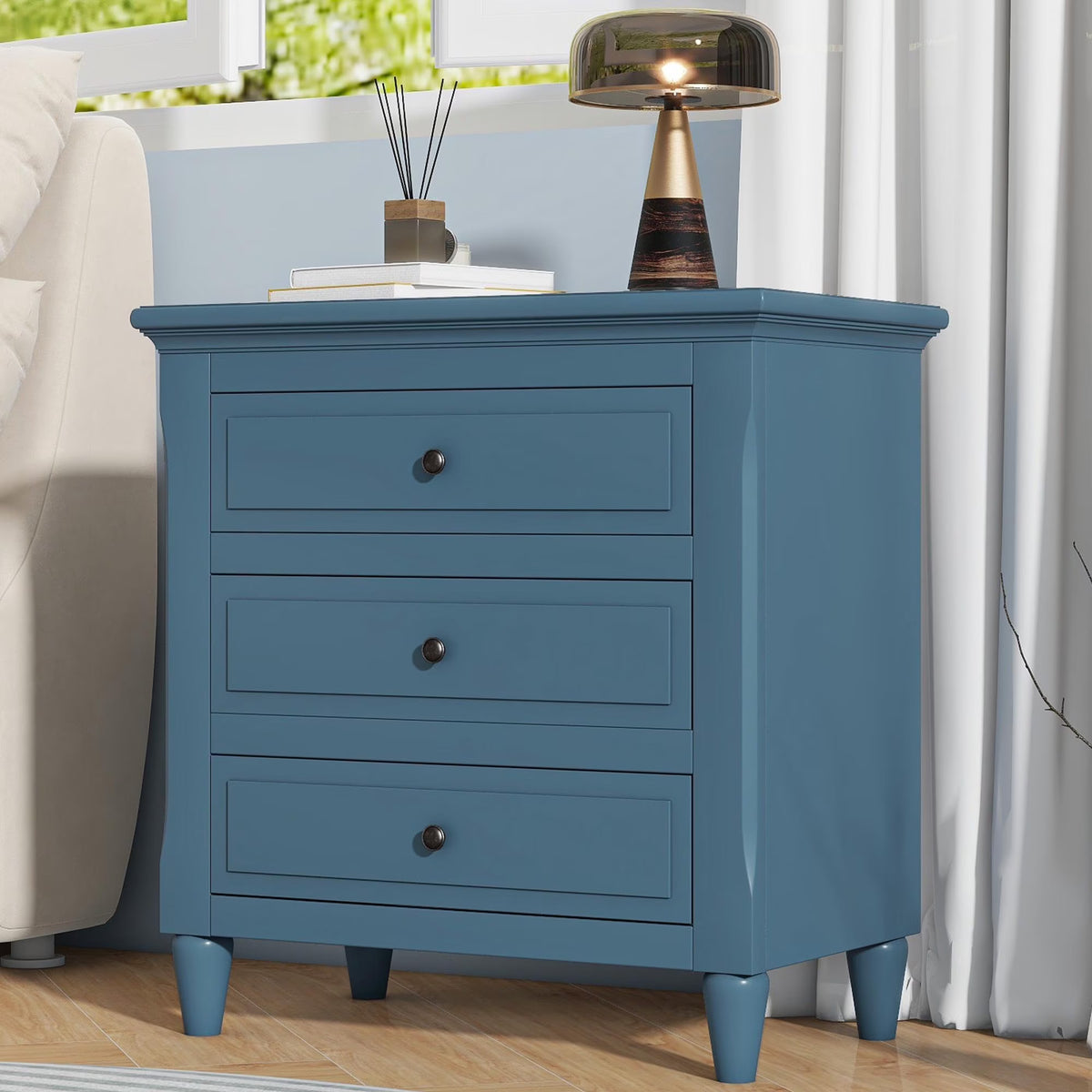 White Nightstand for Bedroom, Atumon Nightstand with 3 Drawers, Wood Bedside Table, Modern Nightstand Furniture for Bedroom, 28"L x 16.9"W x 28"H