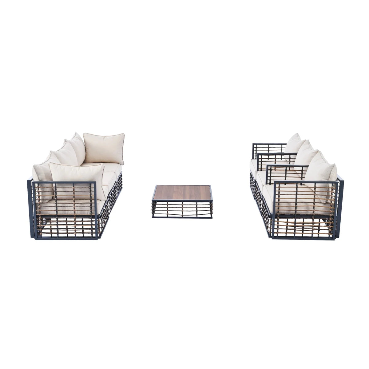 7 Pieces Metal Patio Sectional Furniture Set , Modern Minimalist Rattan Sofa Set with Thick Cushions and Coffee Table, All Weather Outdoor Patio Conversation Sets for Garden, Poolside, Backyard, Gray