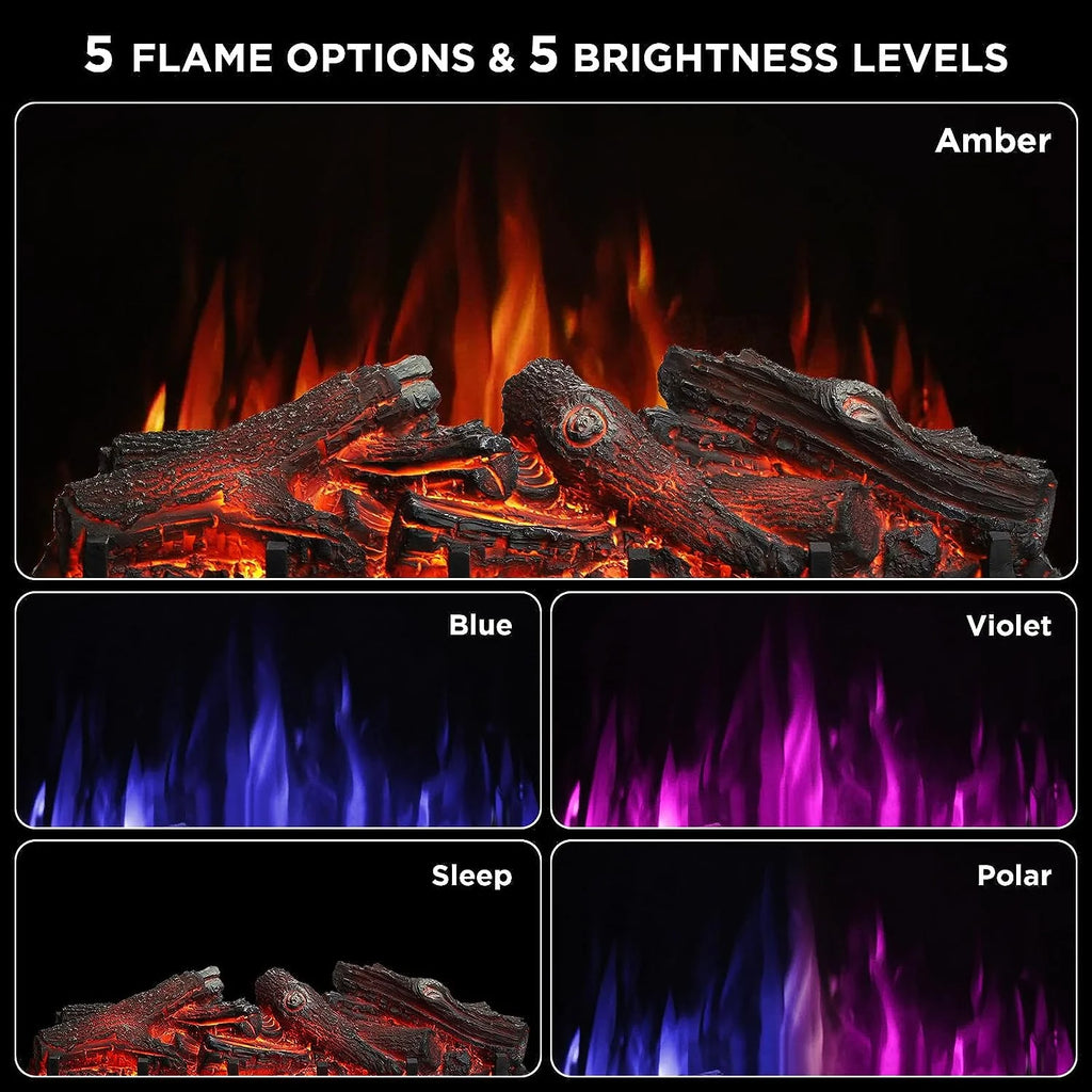 TURBRO Eternal Flame 26 in. WiFi Infrared Quartz Electric Fireplace Log Heater with Sound Crackling, Realistic Pinewood Logs, Adjustable Flame Colors, Remote Control, Thermostat, Timer, 1500W Bronze