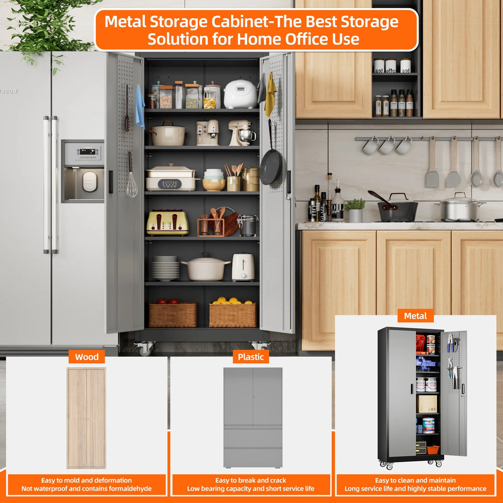 Supeer Locking Storage Cabinet with 5 Adjustable Shelves, Steel, Black, 71" H, Assemble Required