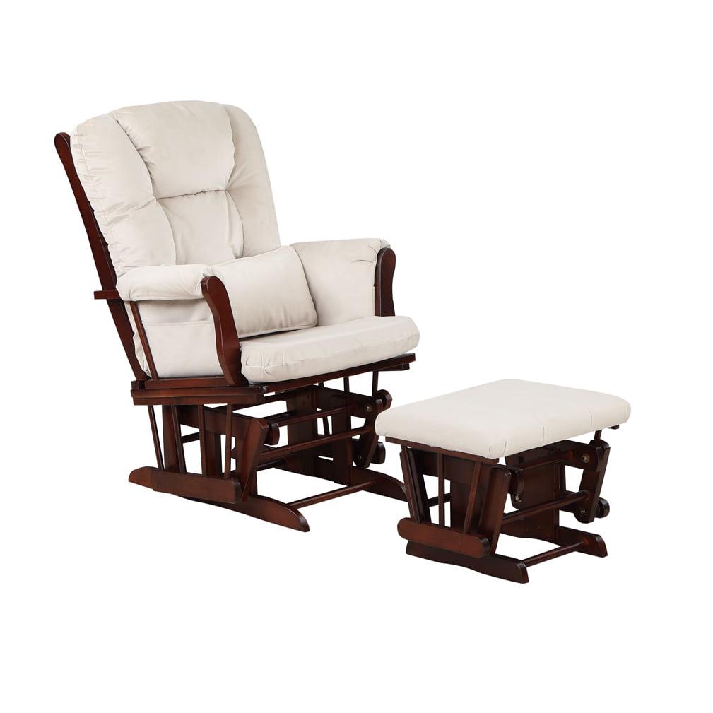 AFG Alice Glider and Ottoman with Pillow. Espresso Finish with Beige Cushions