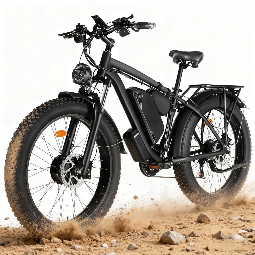 3000W Peak Dual Motor Ebike, 52V 30AH Battery Electric Bike for Adults, 7-Speed 40MPH AWD Ebike Mountain Snow E-Bike with 26" x 4.0 Fat Tire MTB Hydraulic Disc Brake  for Off-Road Snow