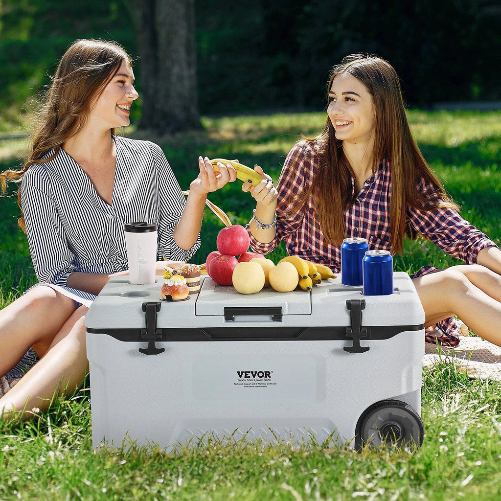 74 QT Wheeled Cooler - 120 Can Capacity Portable Ice Chest with Heavy-Duty Wheels & Cup Holders, Insulated Outdoor Cooler for Camping, Tailgating, Beach & BBQs, Leak-Proof Drain & Extended Cold Reten