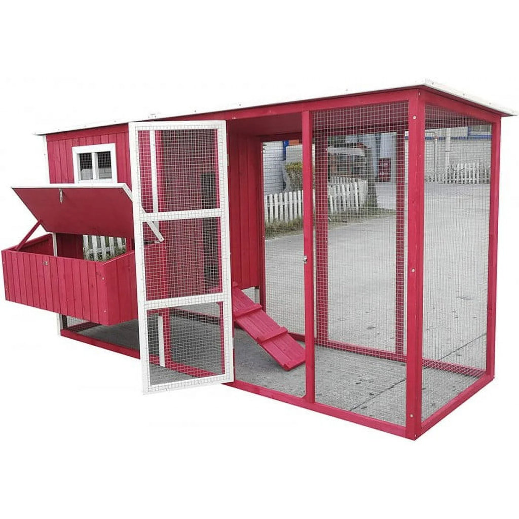 Wooden Portable Backyard Chicken Coop and Run with Chicken Coops, Red Fits 4-6 Chickens