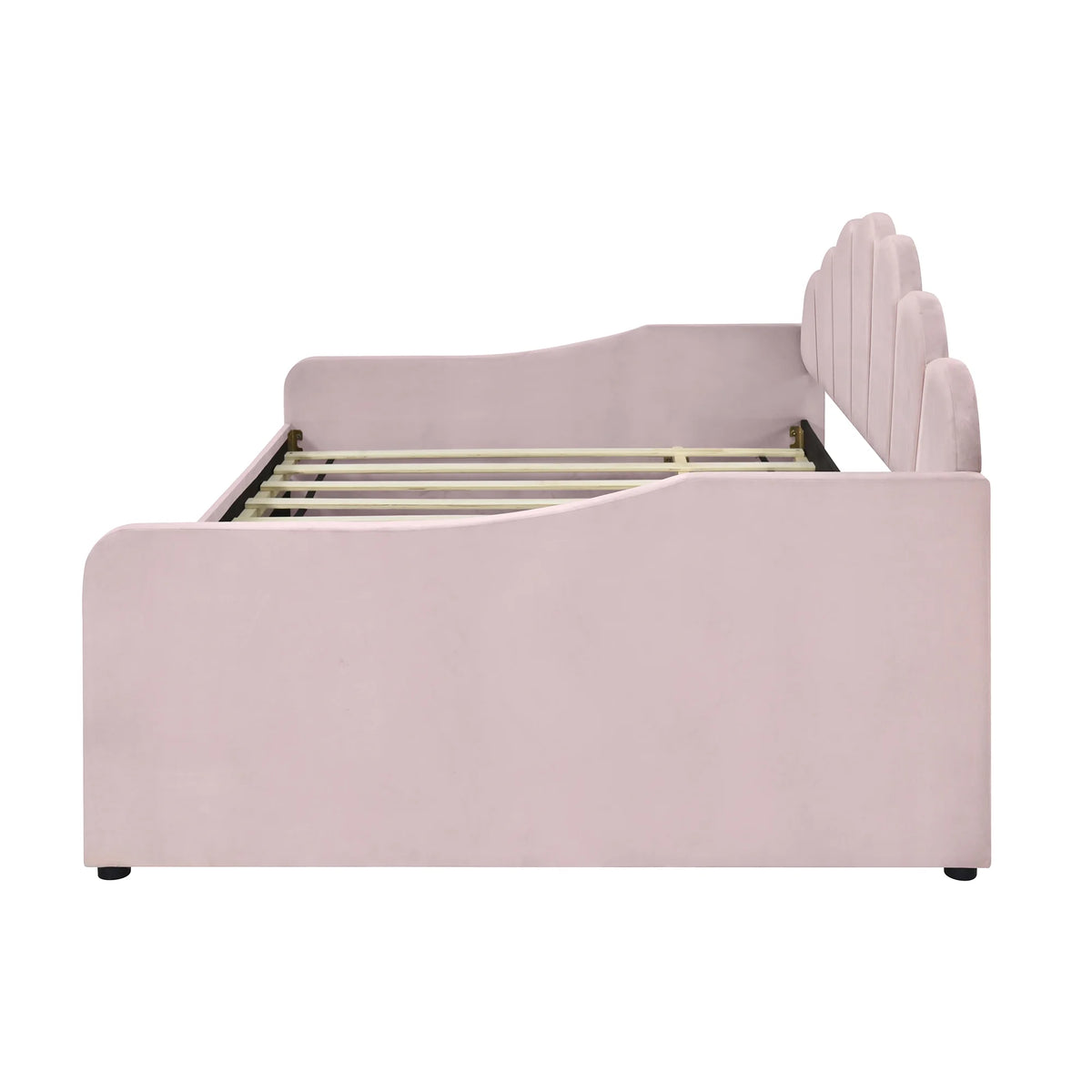 EUROCO Upholstery Full Size Platform Bed, Upholstered Daybed with Headboard and Trundle, Beige