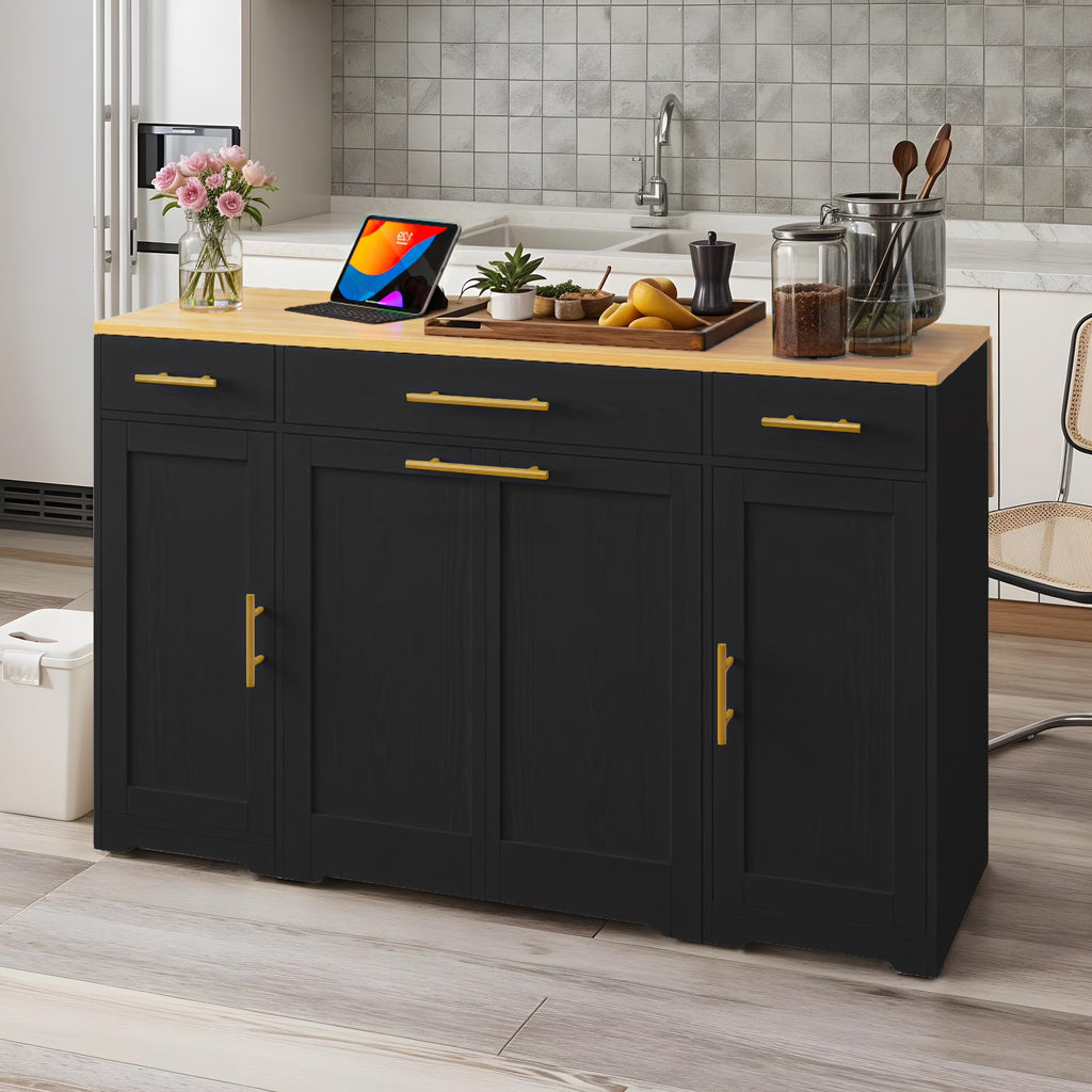 DEXTRUS Kitchen Island Table with Drawers & Doors, Storage Cart with Cabinet for Double 10-gal Trash Bin, White
