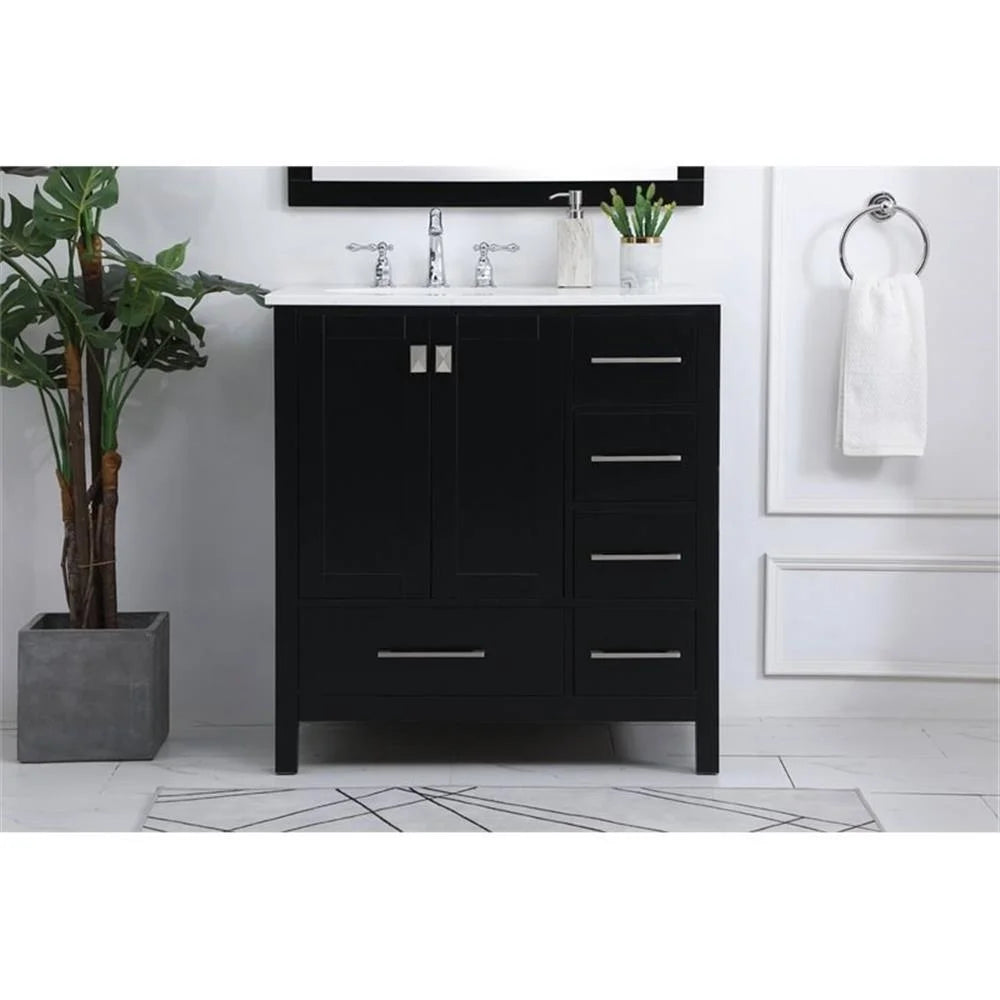 Elegant Decor Irene 32" Solid Wood and Stone Single Bathroom Vanity in White