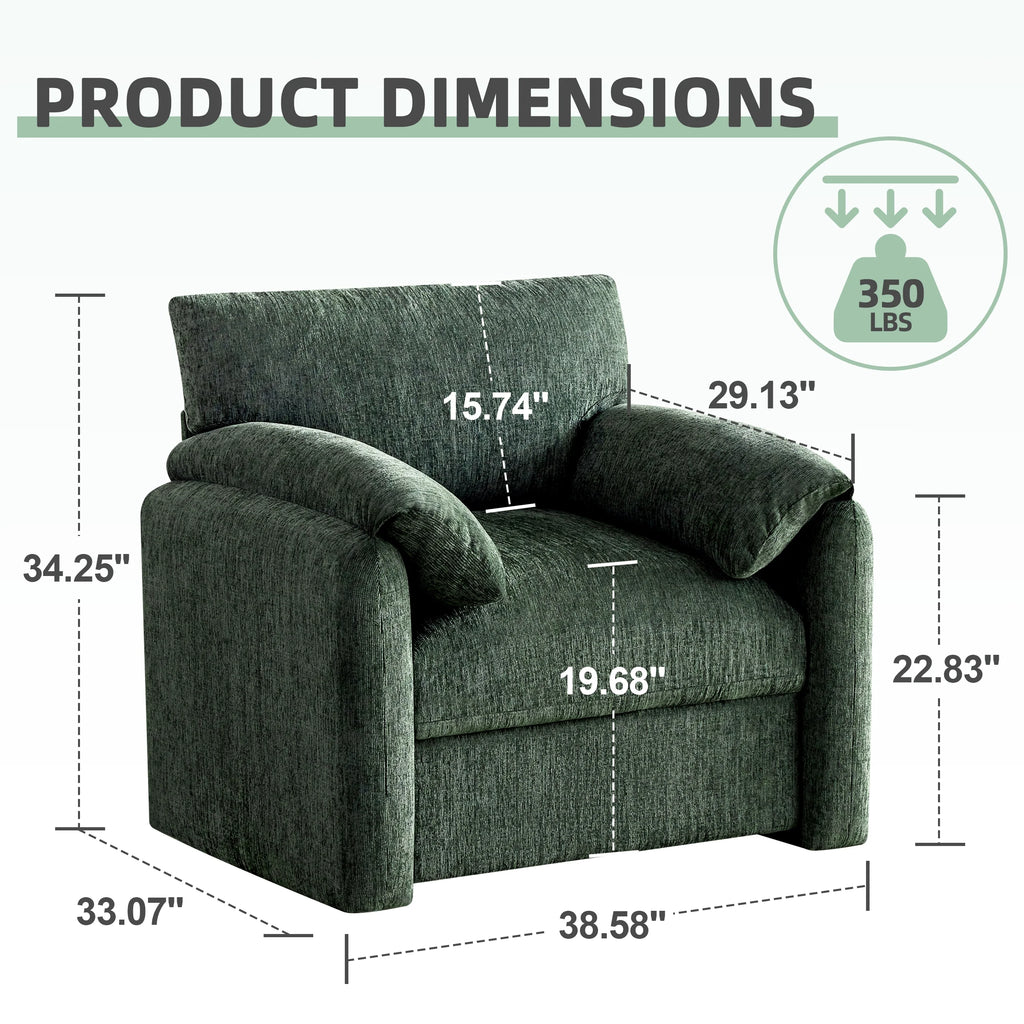 Chenille Oversized Armchair, 38.6" Wide Accent Chairs for Living Room & Bedroom Modern Lounge Chair, Upholstered Mid-Century Reading Chair, Comfy Living Room Chair, Single Sofa Chair, Beige