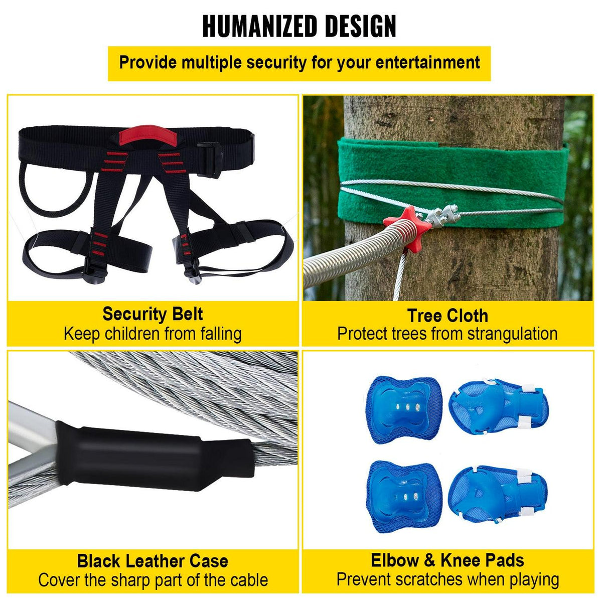 VEVOR Zip line Kits for Backyard 40ft. Zip Lines for Kid and Adult. Included Swing Seat. Zip Lines Brake. and Steel Trolley. Outdoor Playground Equipment