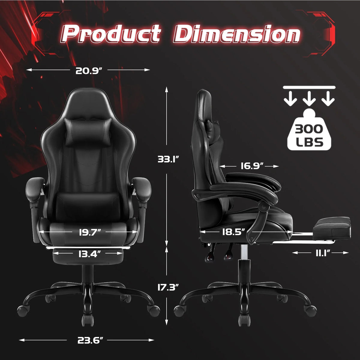 Lacoo PU Leather Gaming Chair Massage Ergonomic Gamer Chair Height Adjustable Computer Chair with Footrest & Lumbar Support, White