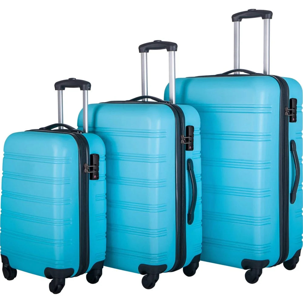 Tcbosik Luggage Sets, 3 Piece Set Hardside Suitcases with Spinner Wheels, 20/24/28 Travel Luggage Lightweight, Dark Blue