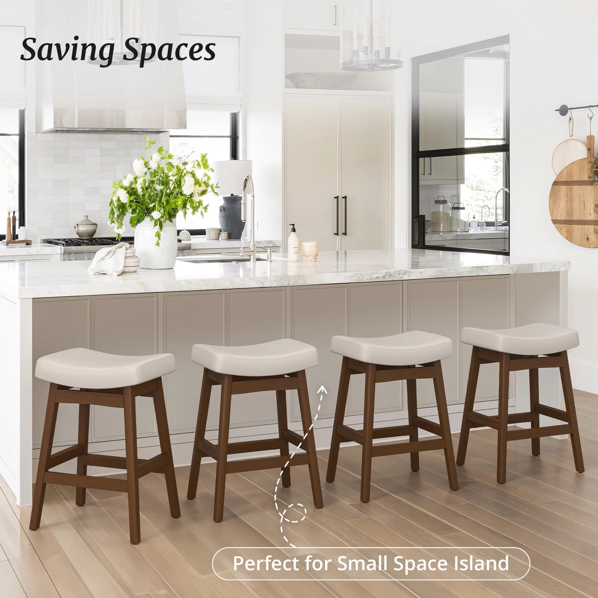 Dycanpo Saddle Seat Counter Height Bar Stools Set of 3 for Kitchen, Dining, 24in, Beige-Fabric