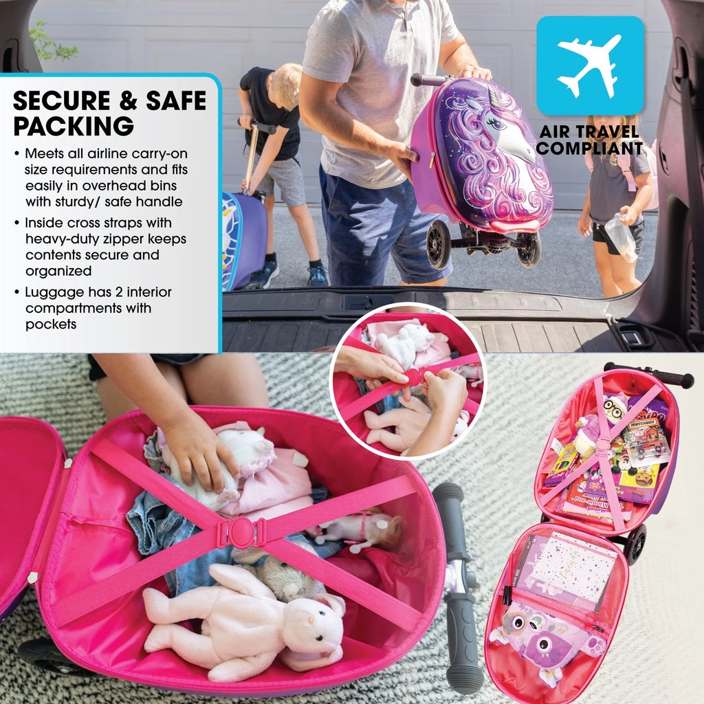 Kiddietotes Kid's Hard Shell Scooter Ride On Suitcase, Pink
