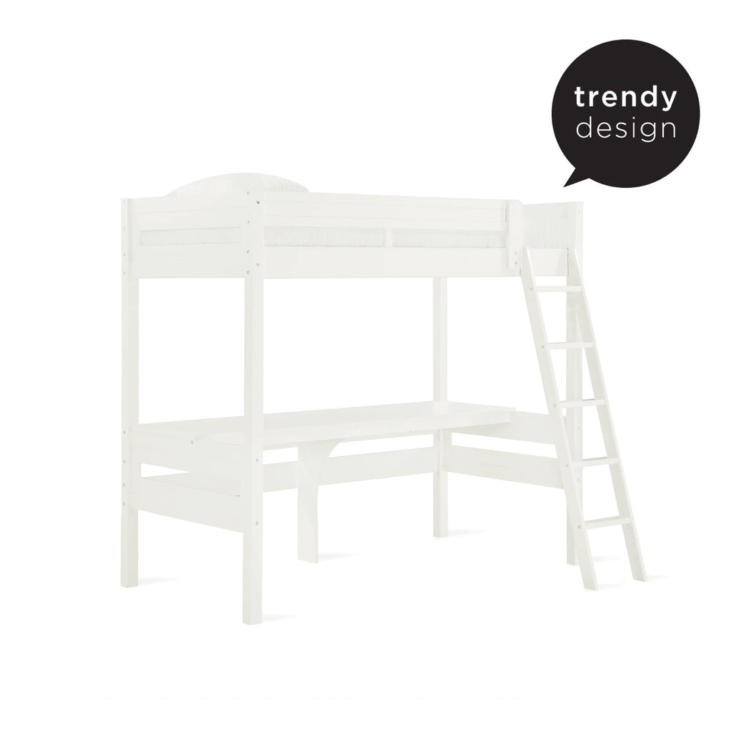 Teen Novogratz Lennon Twin Size Loft Bed with Desk, White
