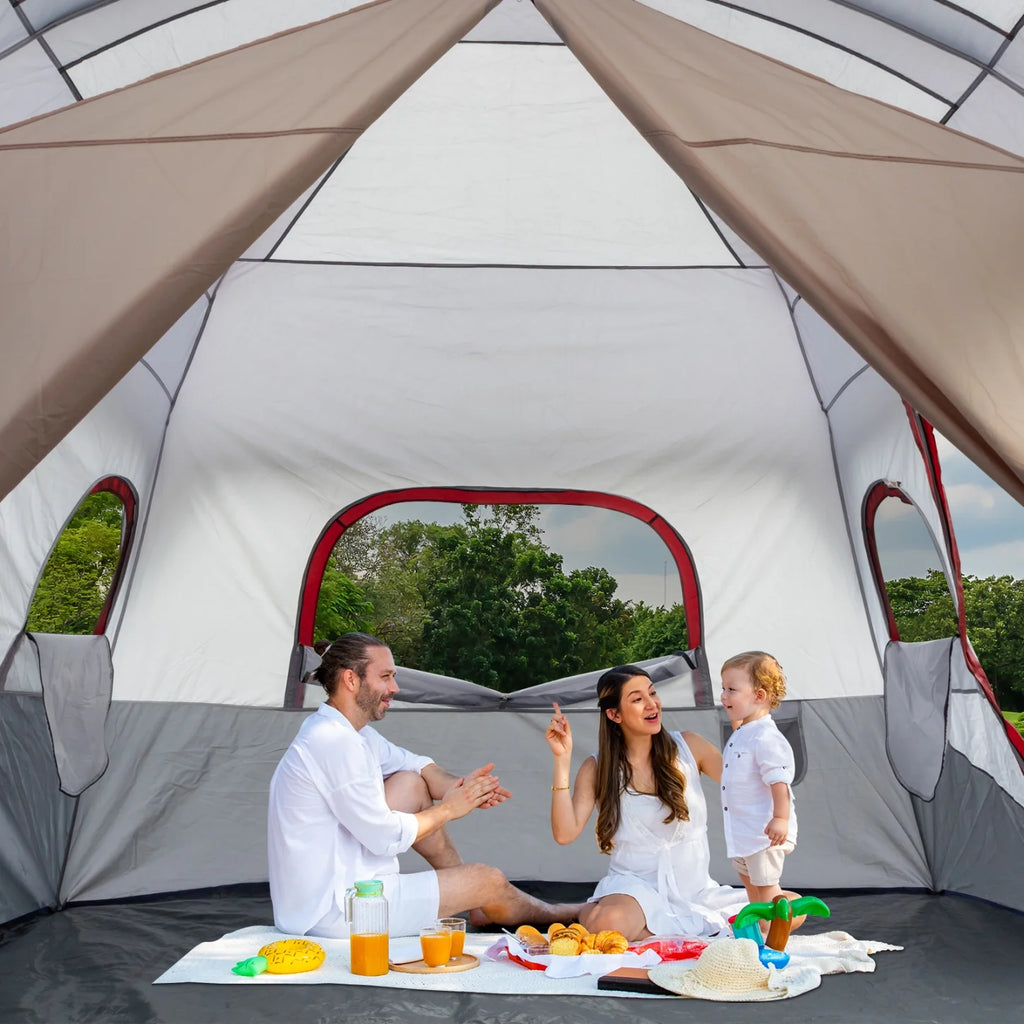 10 Person Family Cabin Tent, Huge Tent with 2 Room Design and Storage Pockets, Waterproof Big Tent for Outdoor, Picnic, Camping, Family Gathering