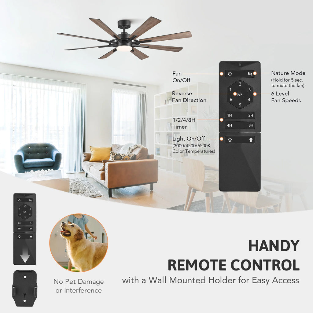 Bestco 60" Ceiling Fan with Light Kit and Remote Control for Farmhouse Living Room
