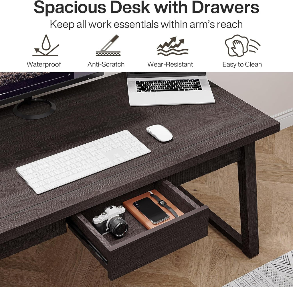Executive Desk, 55 Inches Solid Wood Computer Desk with Drawer for Home Office
