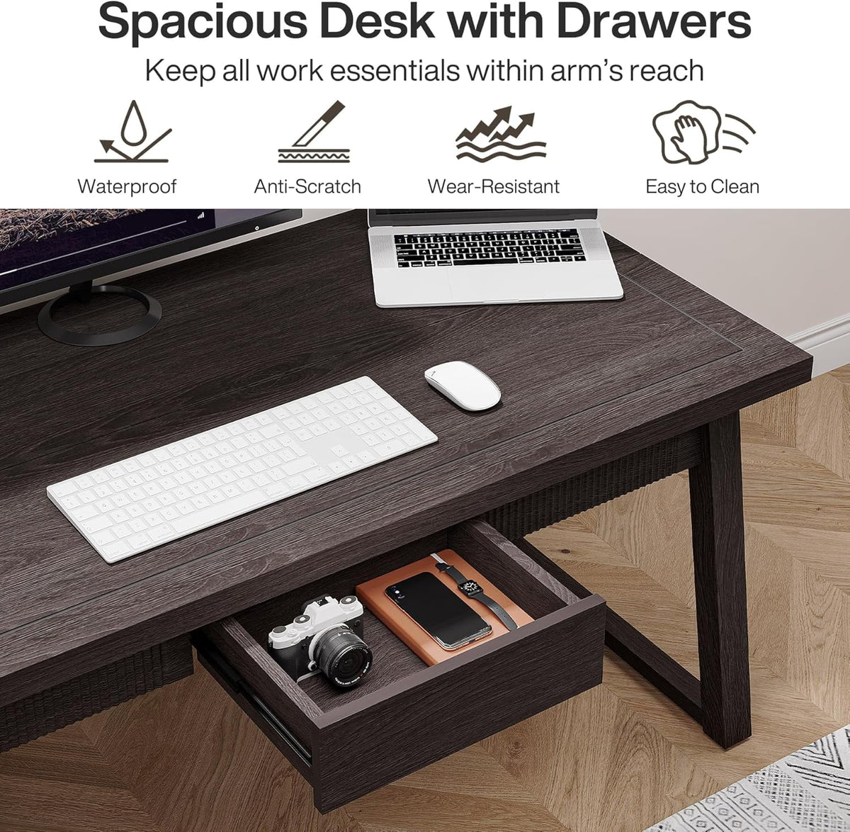 Executive Desk, 55 Inches Solid Wood Computer Desk with Drawer for Home Office