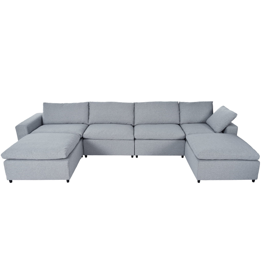 Harper & Bright Designs Convertible Modular Sectional Sofa with 2 Removable Ottomans & Pillows, Large U Shape Cloud Couch with Reversible Chaise for Living Room, Grey