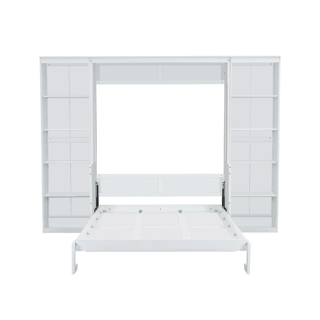 Queen Size Murphy Bed with Desk and Bookshelf(White)