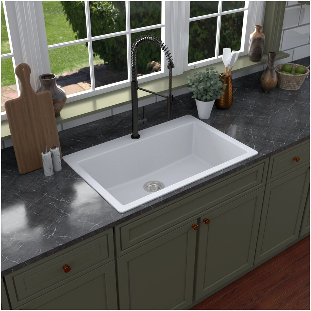 Karran Usa Qt-812 Quartz Qt 33" Drop In Single Basin Quartz Composite Kitchen Sink - White
