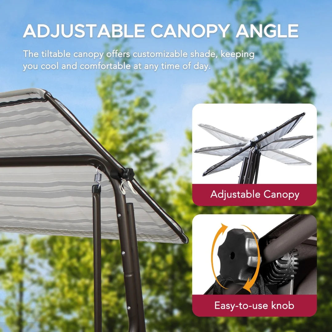Made in Italy SUNJOY Outdoor Porch Swing, 2 Seat Patio Metal Swing with Adjustable Canopy