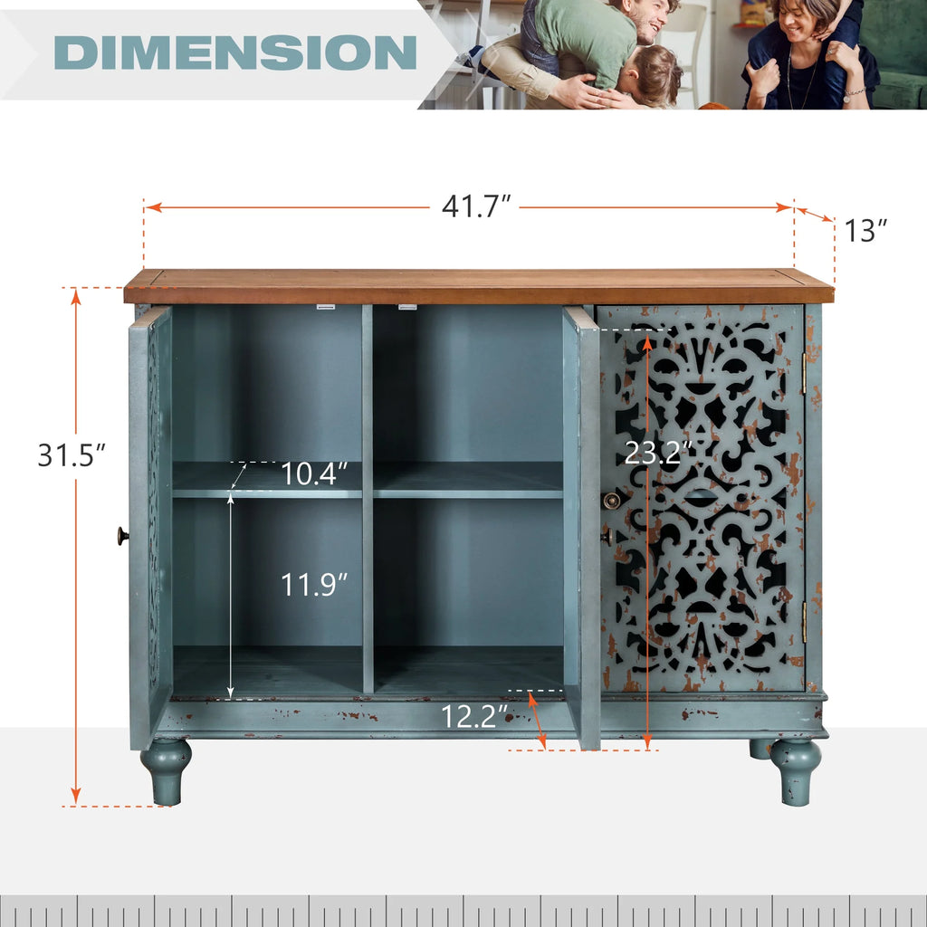 Sophia & William Hollow-Carved Credenzas and Sideboards, Wood Blue, 2 Shelves