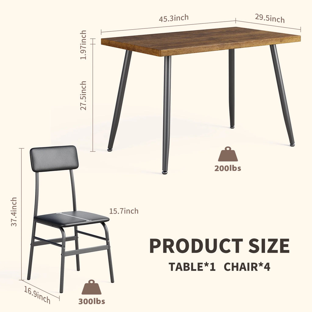 Dining Table Set for 4, Lofka 5 Piecs Kitchen Table and Chairs Set for Dining Room & Kitchen, Black
