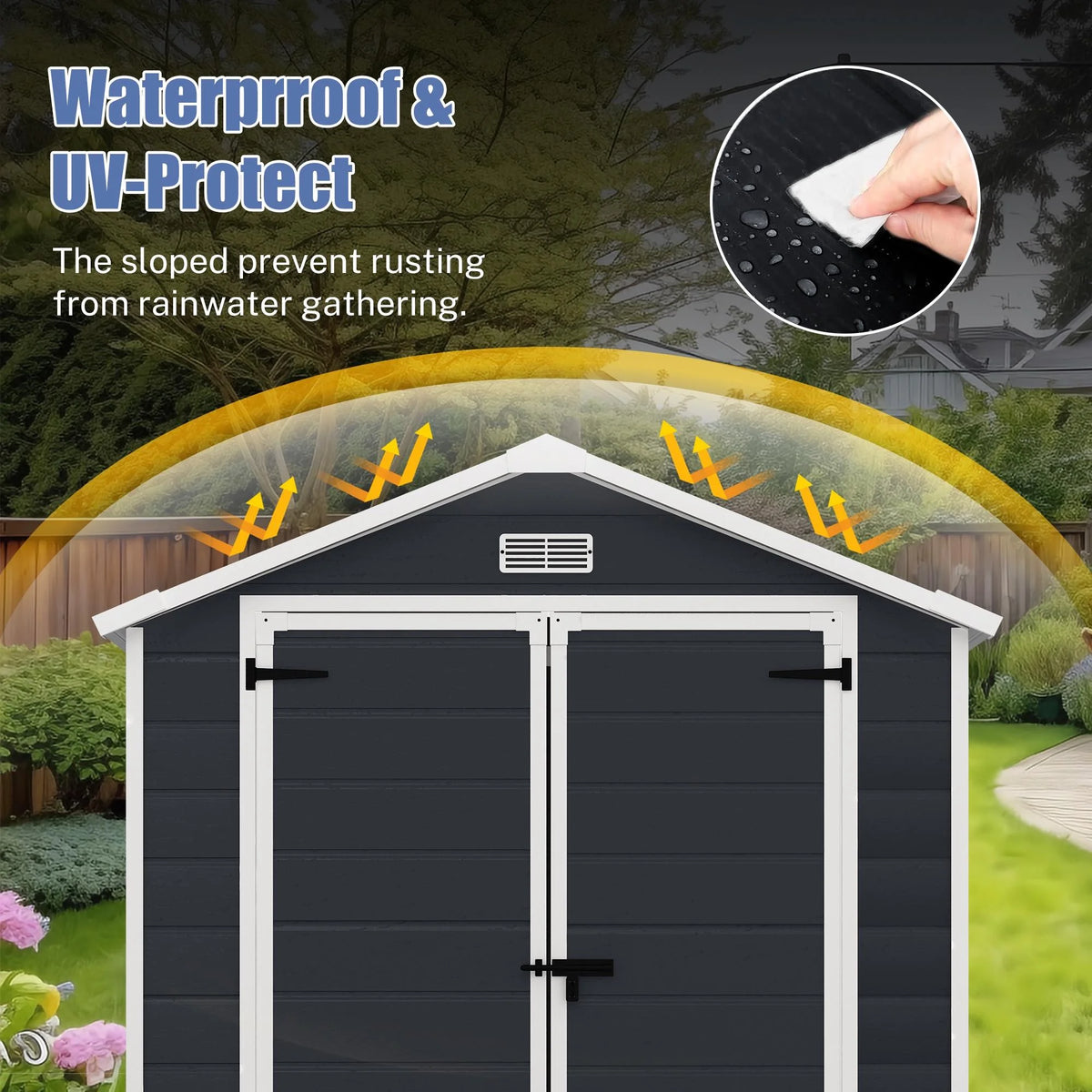 Syngar Outdoor Storage Shed with Lockable Doors, Dark Gray