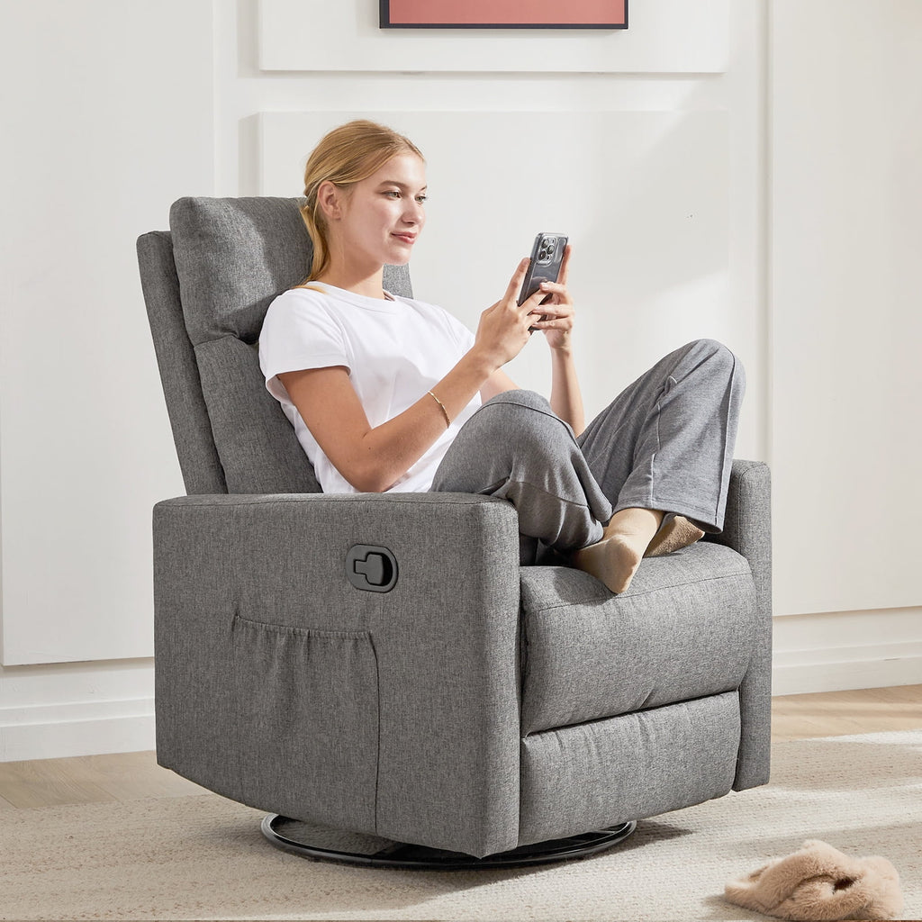 Recliner Message Chair with Footrest, Swivel Rocking Glider, High Back Upholstered Deep Seat for Living Room, Grey