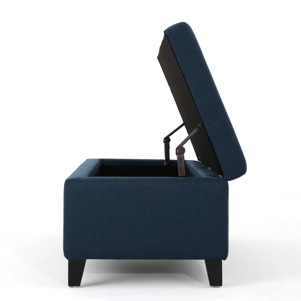 Noble House Hampton Contemporary Fabric Upholstered Storage Ottoman, White and Blue Floral