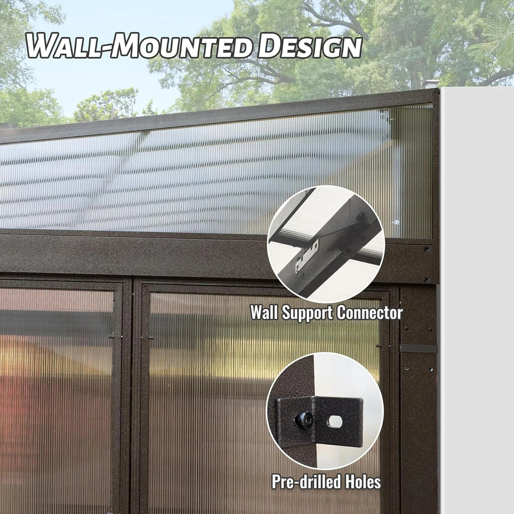 TOTAL Outdoor 10'x12' All-Season Sunroom Gazebo with Steel Roof, PVC Screen, Front & Side Door, Brown