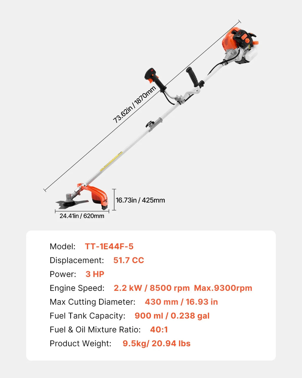 KFFKFF Grass Cutter, 51.7CC 2-Stroke, Fueled by Gas, 16.9" Wireless Lawn Trimmer, Versatile Yard Edger with Shoulder Support & 3T Blade, Plant Cutter for Efficient Lawn Maintenance