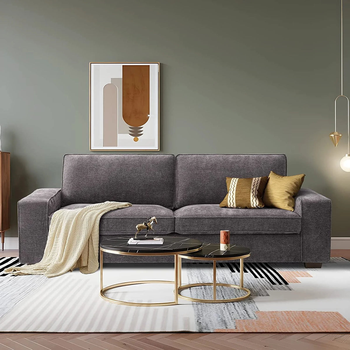 88.58" Modern loveseat Sofas Living Room,Couches Love Seat with Wood Frame for Bedroom, Office, Apartment, Dorm, Studio /Easy, Tool-Free Assembly（Beige）
