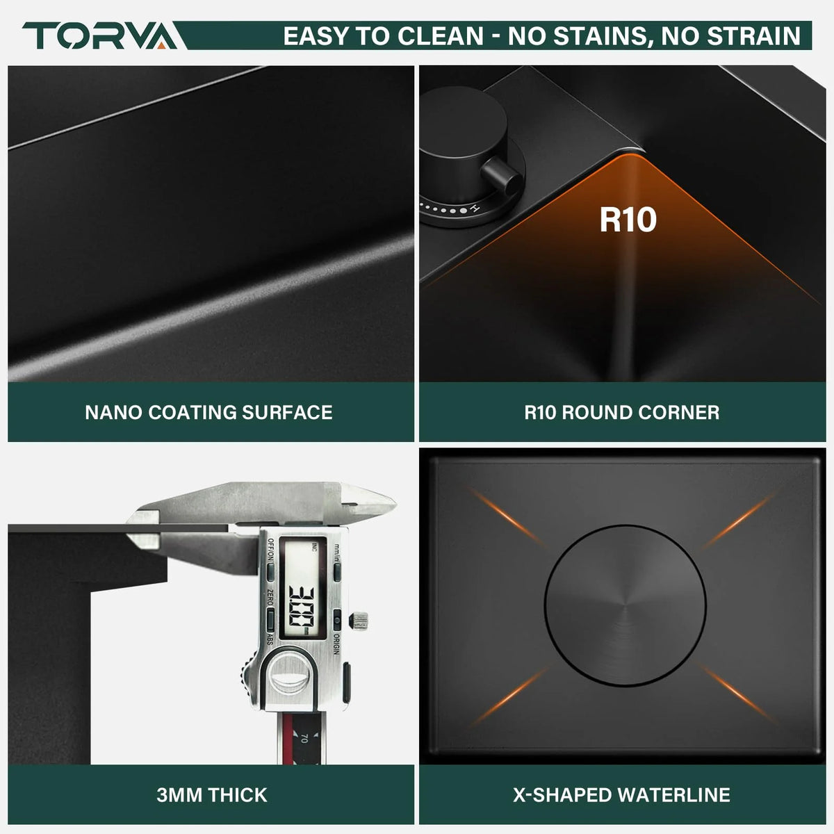 TORVA RV Kitchen Sink, 13 x 15 x 7 Inch Undermount Bar Sink 16 Gauge Stainless Steel Single Bowl Sink with Foldable Faucet Cutting Board, Dark Grey